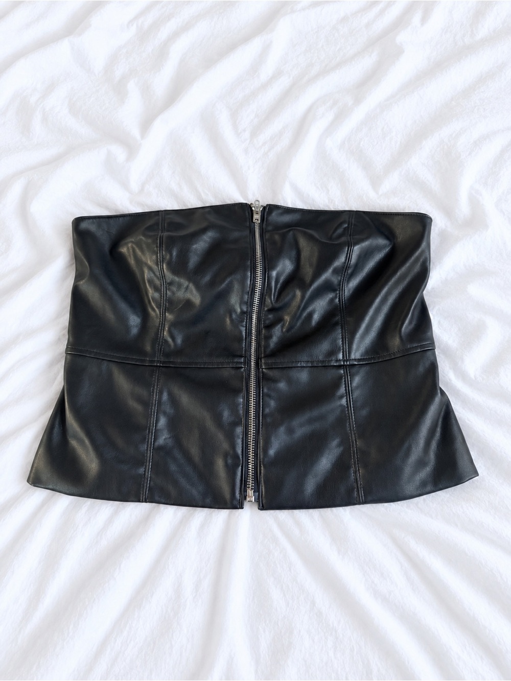 Banana Republic Black Faux Leather Strapless Zip-Front Bustier Top